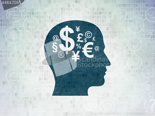 Image of Education concept: Head With Finance Symbol on Digital Data Paper background
