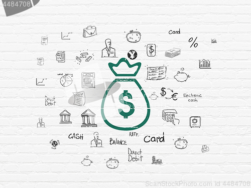 Image of Currency concept: Money Bag on wall background