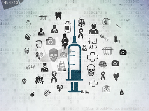 Image of Healthcare concept: Syringe on Digital Data Paper background