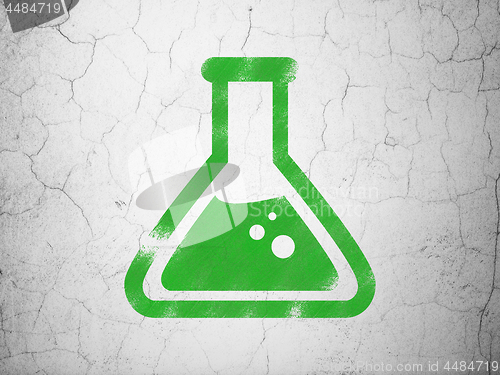 Image of Science concept: Flask on wall background