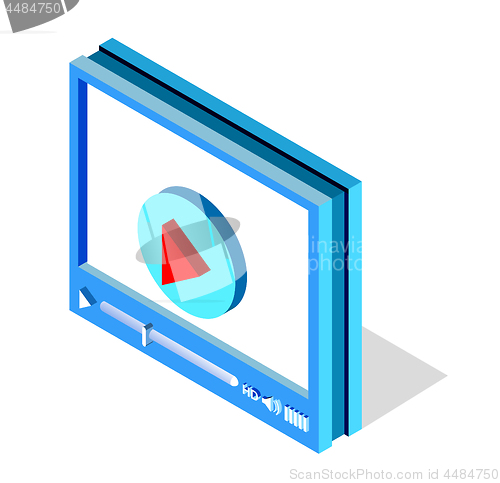 Image of Isometric video player interface for web site design or mobile application. Vector illustration on white