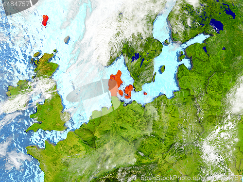 Image of Denmark on map with clouds