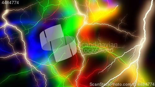 Image of Multitude of colorful lightnings striking everywhere 3d rendering