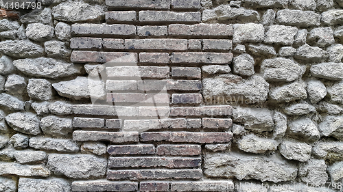 Image of Ancient wall with bricks and cobblestones