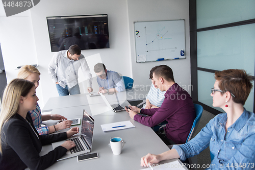 Image of Group of young people meeting in startup office