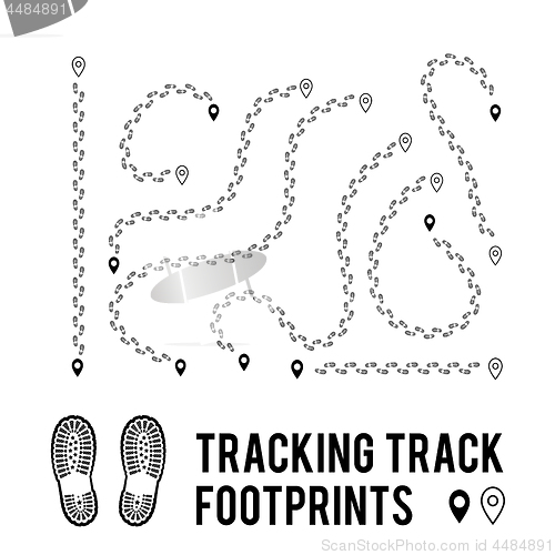 Image of Tracking of human footprints to track walk paths. Silhouette from shoes. Vector illustration