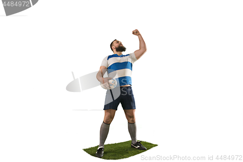 Image of The silhouette of one caucasian rugby man player isolated on white background