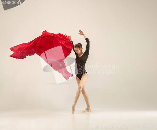 Image of Modern ballet dancer dancing in full body on white studio background.