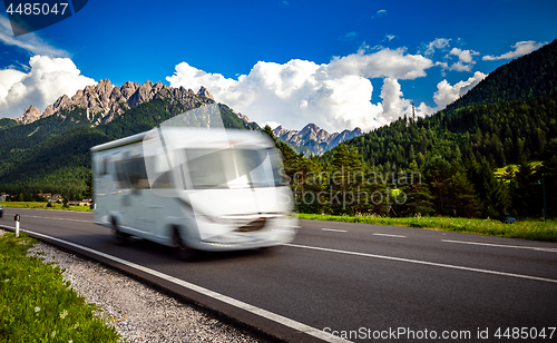 Image of Family vacation travel, holiday trip in motorhome RV, caravan ca