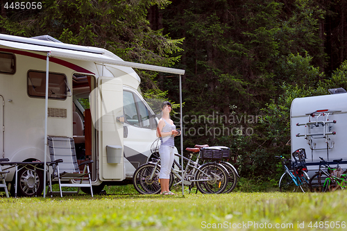 Image of Family vacation travel, holiday trip in motorhome