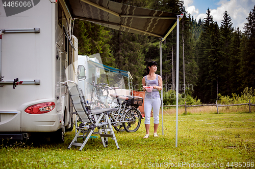 Image of Family vacation travel, holiday trip in motorhome