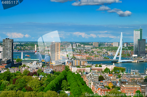 Image of View of Rotterdam city and the Erasmus bridge