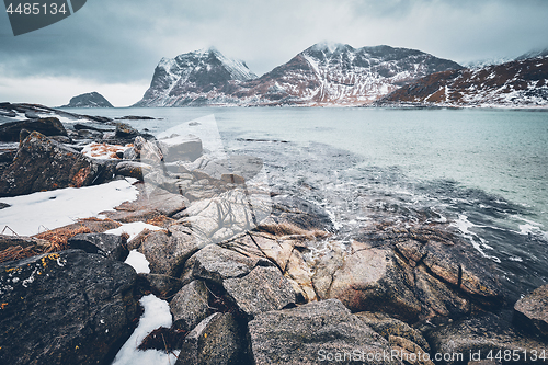 Image of Rocky coast of fjord in Norway