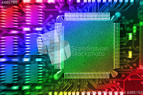 Image of PCB Printed Circuit Board with many electrical components