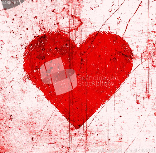 Image of Background with bright red heart and scratches pattern