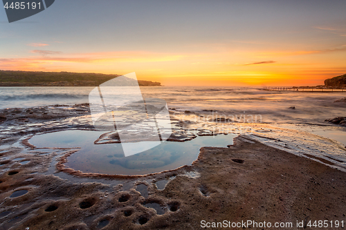 Image of Sunrise from the Sydney Coast with foregrund rock pools