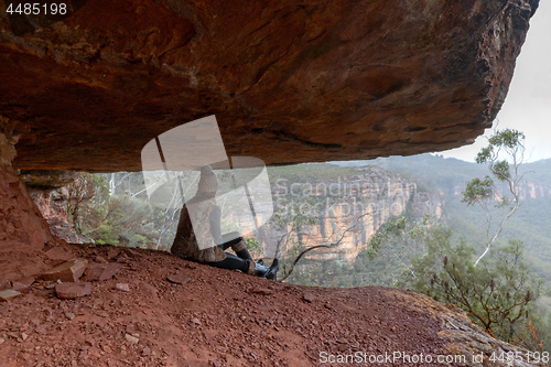 Image of Female taking in the misty morning Blue Mountains scenery