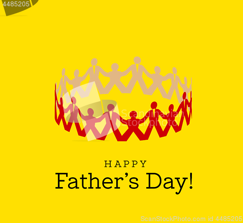 Image of Congratulations on Father\'s Day. A card in the form of a paper round dance from fathers and children. Vector