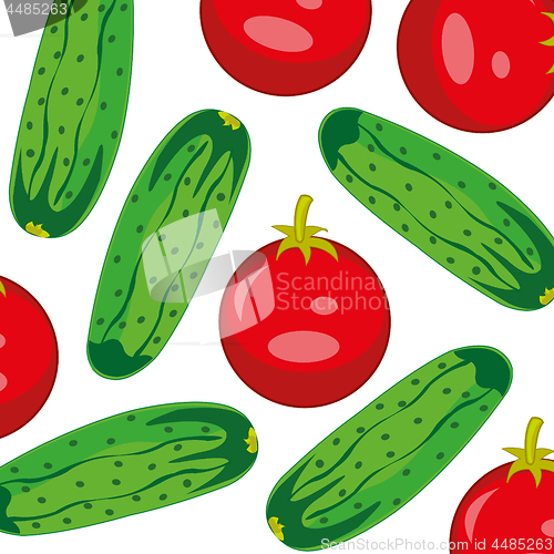 Image of Ripe vegetables tomatoes and cucumber decorative pattern
