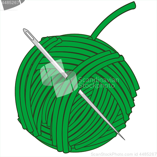 Image of Hank with green thread and needle.Vector illustration