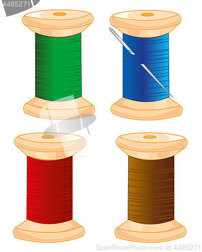 Image of Spools with colour thread and needle.Vector illustration