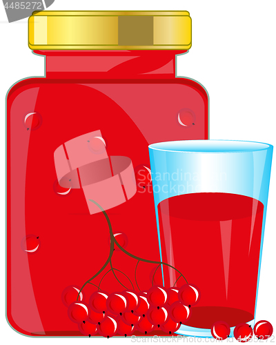 Image of Bank and glass with berry compote.Vector illustration