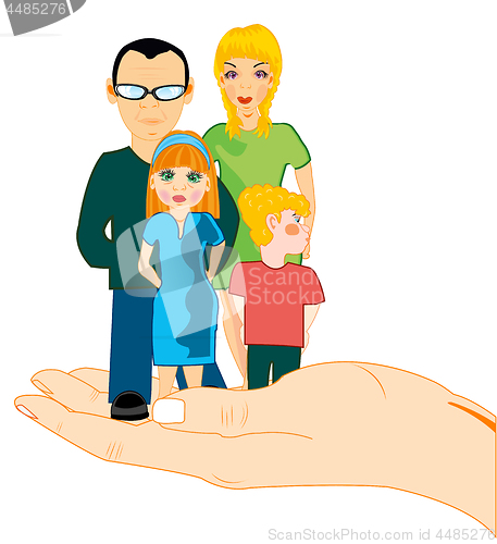 Image of Family from four persons on palm persons