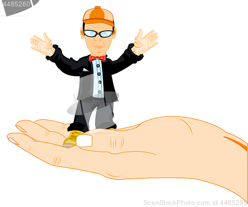 Image of Cartoon of the person on palm.Vector illustration