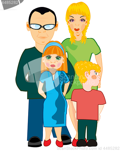 Image of Friendly family with two children together.Vector illustration