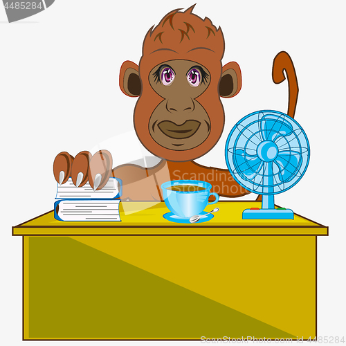 Image of The Cartoon ape in office at the table.