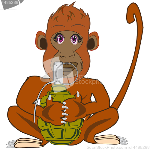 Image of Cartoon animal ape embracing hand garnet.Vector illustration