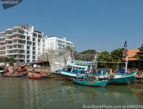 Image of Luxury condos and fishing boats in Pattaya, Thailand