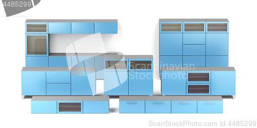 Image of Set of different wood cabinets