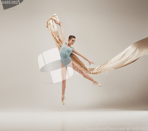 Image of Modern ballet dancer dancing in full body on white studio background.