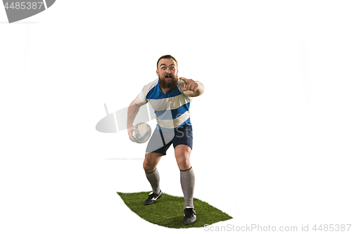 Image of The silhouette of one caucasian rugby man player isolated on white background