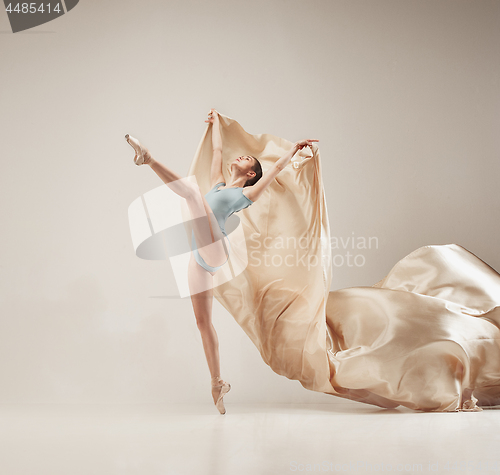 Image of Modern ballet dancer dancing in full body on white studio background.