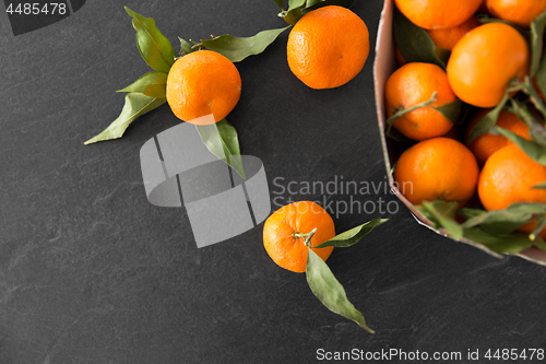 Image of close up of mandarins on slate table top