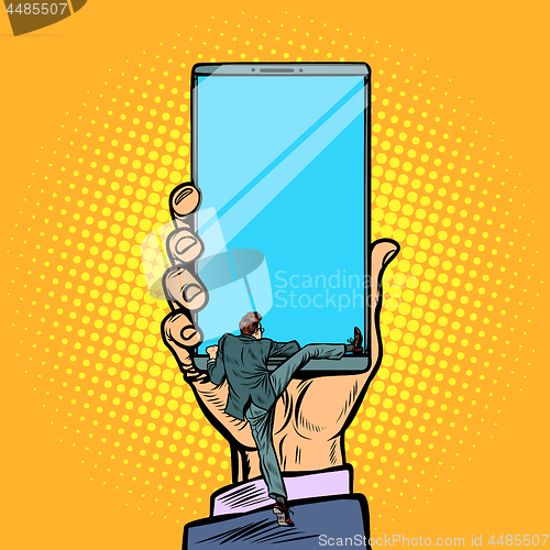 Image of man gets into the smartphone