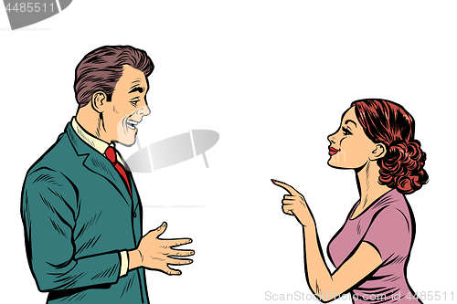 Image of business woman talking to businessman