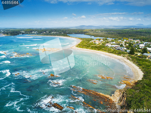 Image of The curving sands of Tomakin beach and coast aerial views Australia