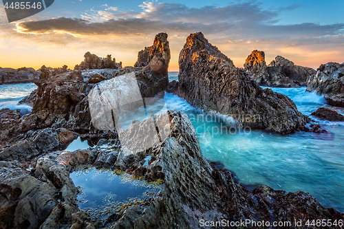 Image of Rocky pillars formed by nature channelling the tidal flows