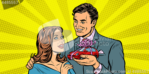 Image of man and woman, car gift