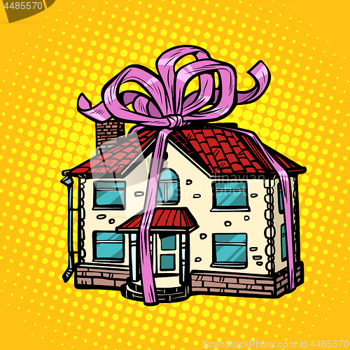 Image of house gift, real estate. in the festive tape