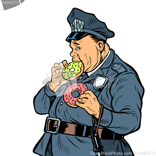 Image of cop eats donut. isolate on white background