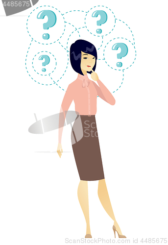 Image of Young business woman thinking vector illustration.