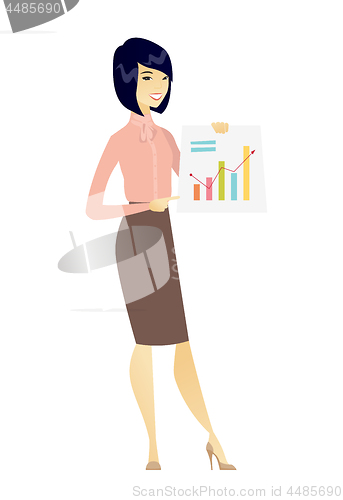 Image of Asian business woman showing financial chart.