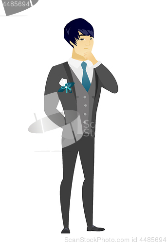 Image of Asian groom thinking vector illustration