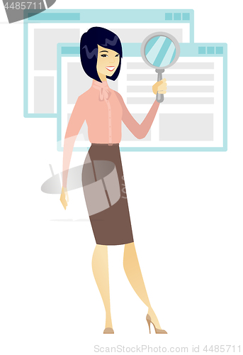 Image of Asian business woman with magnifying glass.