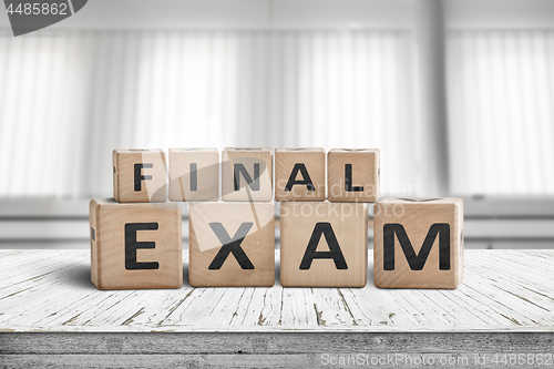 Image of Final exam sign in a bright education room