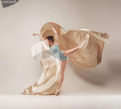 Image of Modern ballet dancer dancing in full body on white studio background.